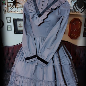 Gloomth Ghost Queen Grey Victorian Mourning Dress with Velvet Trim Sizes Small to 6XL In Stock image 8