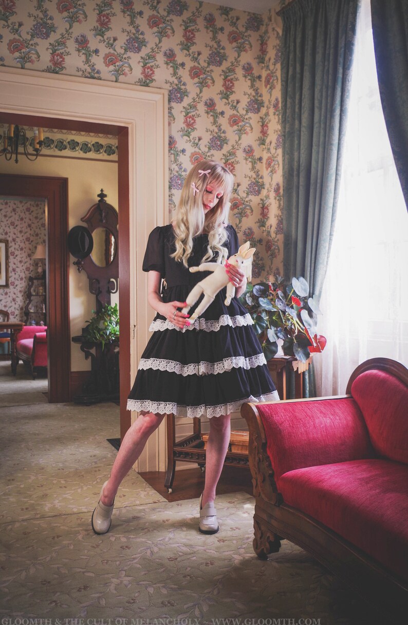 Gloomth Laudanum Tiered Chiffon Gothic Tea Party Dress Sizes S Etsy