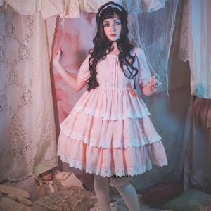 Gloomth Havisham Pink Chiffon Tiered TeaParty Dress Sizes S to 5XL Available