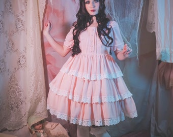 Gloomth Havisham Pink Chiffon Tiered TeaParty Dress Sizes S to 5XL Available