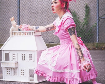 Gloomth Strawberry Milk Pink Lolita Dress with Embroidered Skull Sizes S to 5XL