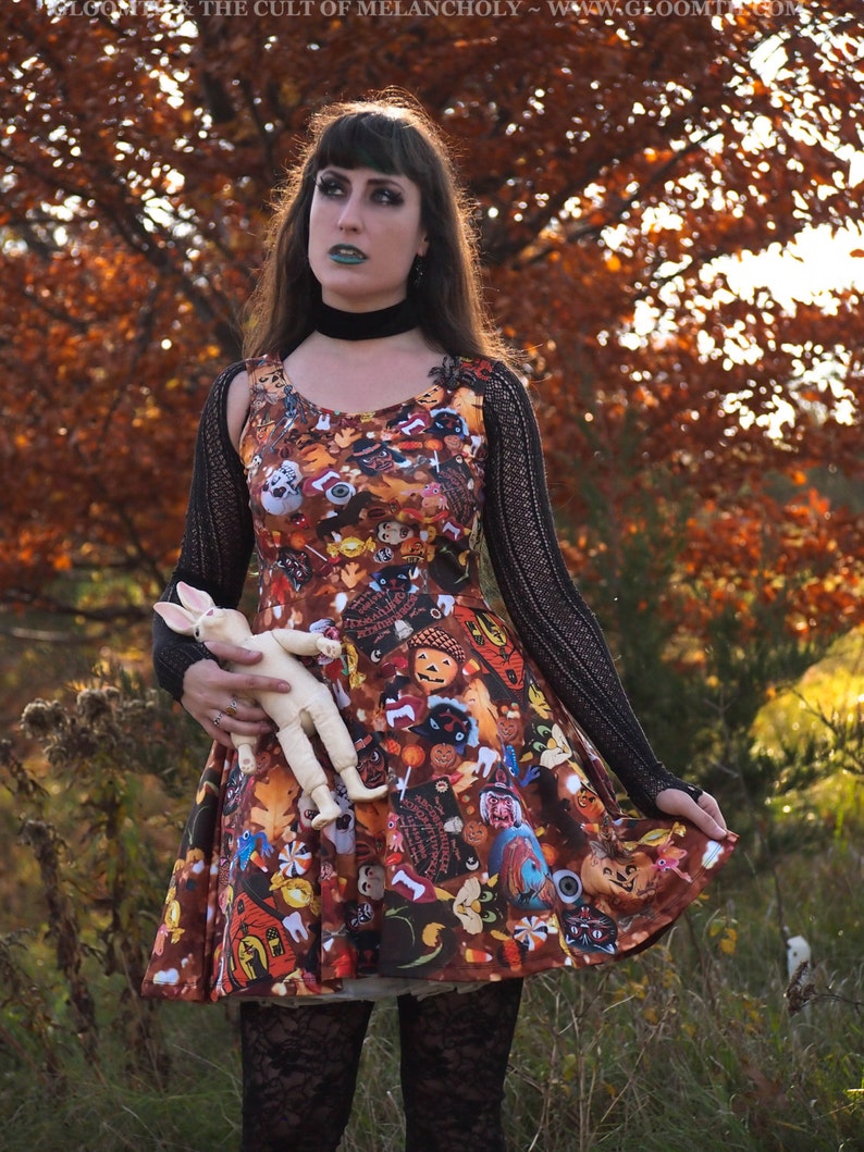 Gloomth Every Day is Halloween Vinage and Retro Halloween Collection Print Dress Sizes XS to 5XL Available image 2