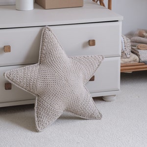 Crochet Star Shape Pillow, Decorative Pillow, Handmade Pillow, Room Decoration, Nursery Decoration, Floor Pillow, Beige