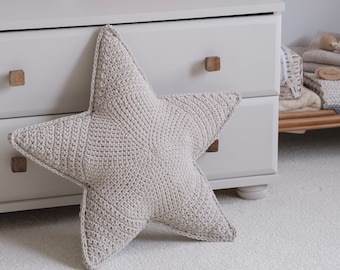Crochet Star Shape Pillow, Decorative Pillow, Handmade Pillow, Room Decoration, Nursery Decoration, Floor Pillow, Beige