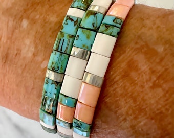 Miyuki Tila Bracelet/Glass Tile Bracelet/Elastic Bracelet/Boho/Beach look/ Colourful bracelet/Stackable bracelet/Gift/Mothers Day Gift