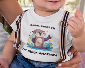 Otter Liebhaber Shirt, Kleinkind Geschenk, süßes Otter Baby T-Shirt, Oma denkt, ich bin wunderbar. Junge/Mädchen Tee. Lustiges Otter-Hemd