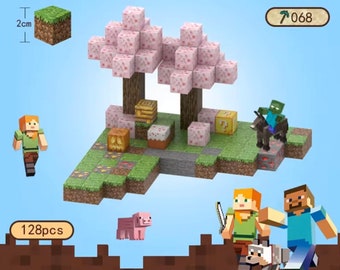 Minecraft Magnetic Building Blocks Sakura Scene *128 Pcs*
