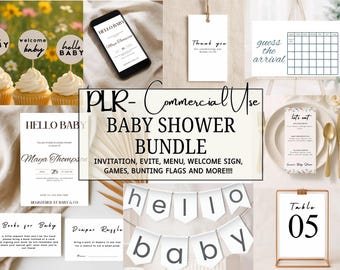 PLR Baby Shower Invitation Bundle, Minimalist Neutral Canva Templates