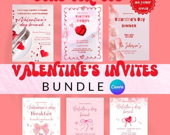 Valentine's Day Invitation Templates, Canva Editable Invites (PLR)