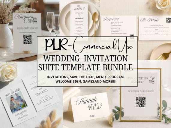 PLR Minimalist Wedding Template Bundle, Canva Wedding Invitation Suite, Done-For-You Resellable Templates