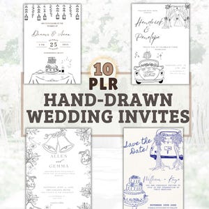 Hand-Drawn Wedding Invitation Templates, Whimsical PLR Bundle (Digital Download)
