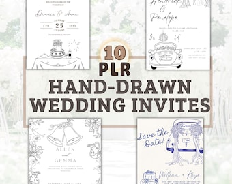 Plantillas de invitación de boda dibujadas a mano, paquete PLR original (descarga digital)