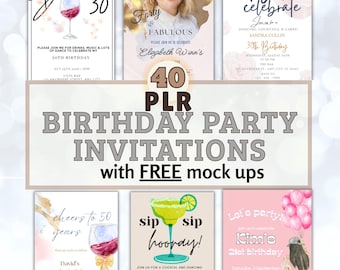 40 Adult Birthday Invitations Canva Templates (PLR)