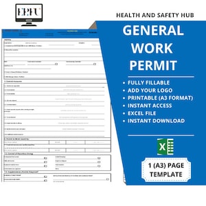 General Work Permit Safety Template: Fillable Excel Form (Instant Download)
