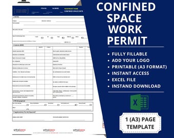 PREMIUM Confined Space Permit: ENTRY Safety Form w/ Single Page A3 Design