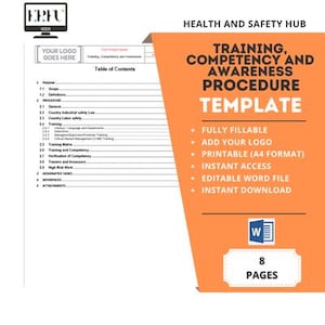 Plantilla de procedimiento de seguridad para capacitación, competencia y concientización / Archivo Word de cumplimiento en el lugar de trabajo