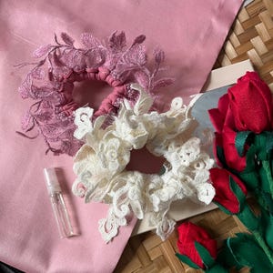 Handmade Thai Silk Hair Tie, Floral Lace Scrunchie