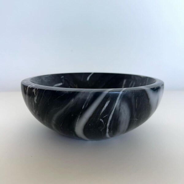 Handmade Decorative Black Marble Serving Bowl - Unique Bowl Crafted From Solid High Quality Marble - Decorative Bowl Made From Stone
