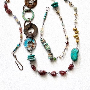 Long Boho Gemstone Necklace, Rust and Gemstones Necklace, Luxury Multi Colored Gemstones, Sundance Style Jewelry, One of a Kind Boho Jewelry