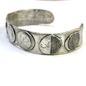Moon Bracelet for men, handmade Silver cuff, Phases of the Moon, Rustic Sterling Silver Jewelry