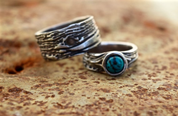 Etsy Turquoise Wedding Ring Set Nature Wedding Bands Wedding Rings His And Hers Boho Wedding Rings The Hippie Corner
