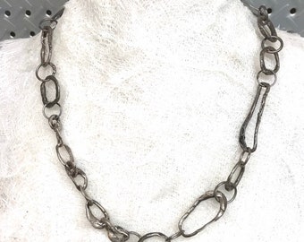 Handmade Chain Necklace, Hand-forged Silver Necklace, Luxe Artisan Silver Chain, Chunky Raw Silver Links, Oxidized Fine Silver One of a Kind