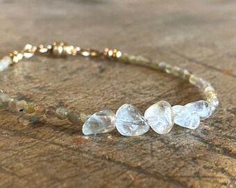 White Topaz Bracelet, Raw Topaz Nugget, Gift for Women, Dainty Gemstone Bracelet