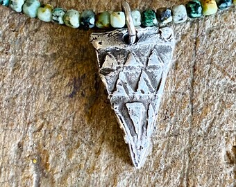 Small Silver Spear Necklace, Turquoise Protection Talisman, Tiny Hill Tribe Silver Beads, Turquoise Layering Necklace