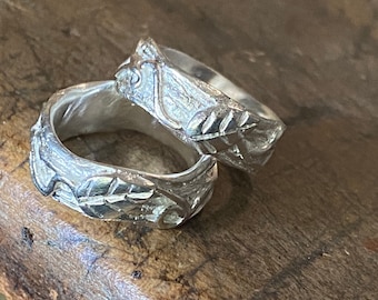 Sterling Silver or 14k Gold Wedding Ring Set, Leaves and Vines Wedding Bands, Nature Lovers Forest Bridal Set, Personalized Wedding Ring Set