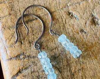March Birthstone Earrings, Aquamarine and Silver Earrings, Light Blue Stacked Earrings, AAA Genuine Gemstones, Gift for Wife Girlfriend