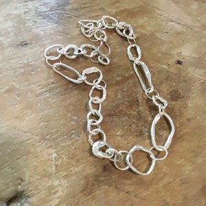 Artisan Handmade Silver Chain Necklace, Hand-forged asymmetric chain links, Chunky Primitive Handcrafted chain, Gift for Her, Large Chain