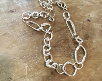 Artisan Handmade Silver Chain Necklace, Hand-forged asymmetric chain links, Chunky Primitive Handcrafted chain, Gift for Her, Large Chain