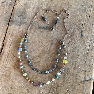 Multicolor Gemstone Necklace, Boho Sundance Style, Mixed Colors Stones Necklace, Jes Maharry Style Jewelry, Oxidized Sterling Silver Chain