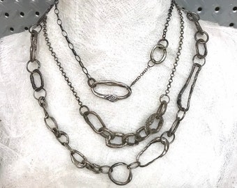 Handmade Chain Necklace. Raw Sterling Silver. Oxidized Primitive Chain. Chunky Silver Chain Necklace. Layering Chain Necklace.