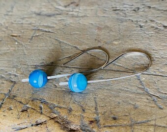 Sky Blue Modern Earrings, Sardonyx Minimalist Earrings, Handforged Sterling Silver Earrings, Hammered Paddle Earrings, OOAK