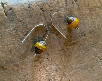 Mustard Yellow Silver Earrings, Boho Short Dangle Earrings, Handforged Sterling Ear Wires, Gifts under 25.00 for women, her