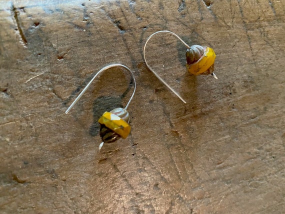 Mustard Yellow Silver Earrings, Boho Short Dangle Earrings, Handforged Sterling Ear Wires, Gifts under 25.00 for women, her