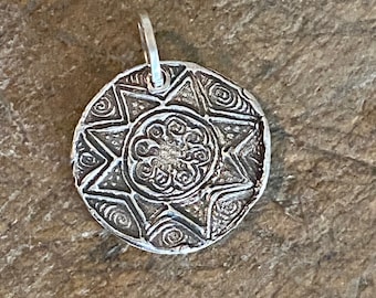 Sun Mandala Pendant, Ancient Silver Sun Talisman, Bohemian Amulet Sun Totem, Design Your Own Necklace, Hand Stamped Cody Sanantonio Jewelry