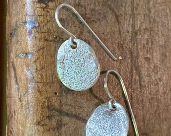 Small Silver and Gold Earrings, Mixed Metal Earrings, Oxidized Short Dangle Earrings, Gifts for Wife Girlfriend, Hand Forged Silver Jewelry
