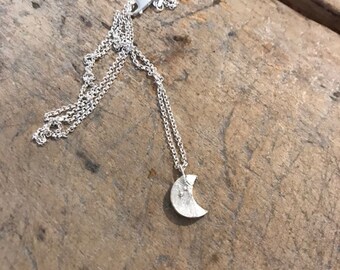 Tiny Silver Moon Necklace, Chunky Little Moon Jewelry, Dainty Celestial Necklace, Small Crescent Moon Pendant, Charming Gift for Her, Teen