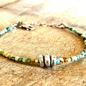 Turquoise and Silver Bracelet, Skinny Gemstone Bracelet, Raw Oxidized Silver, Sundance Style Artisan Jewelry, Gift for Her