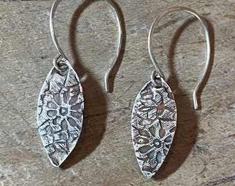 Small Silver Earrings, Rustic Flower Short Dangles, Dainty Minimalist Earrings, Hand Forged Sterling Ear Wires, Botanical Earrings Chamomile
