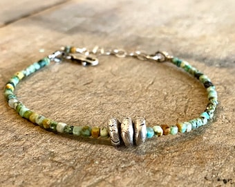 Turquoise and Silver Bracelet, Skinny Gemstone Bracelet, Raw Oxidized Silver, Sundance Style Artisan Jewelry, Gift for Her
