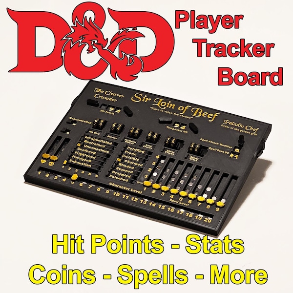 DnD Player Tracker Board - All-in-One tracker for Hit Points, Stats, Coins, and More