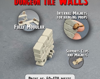 Masterful Dungeons Walls - Modular Stone Walls, Tabletop RPG Terrain | Clips & Magnets