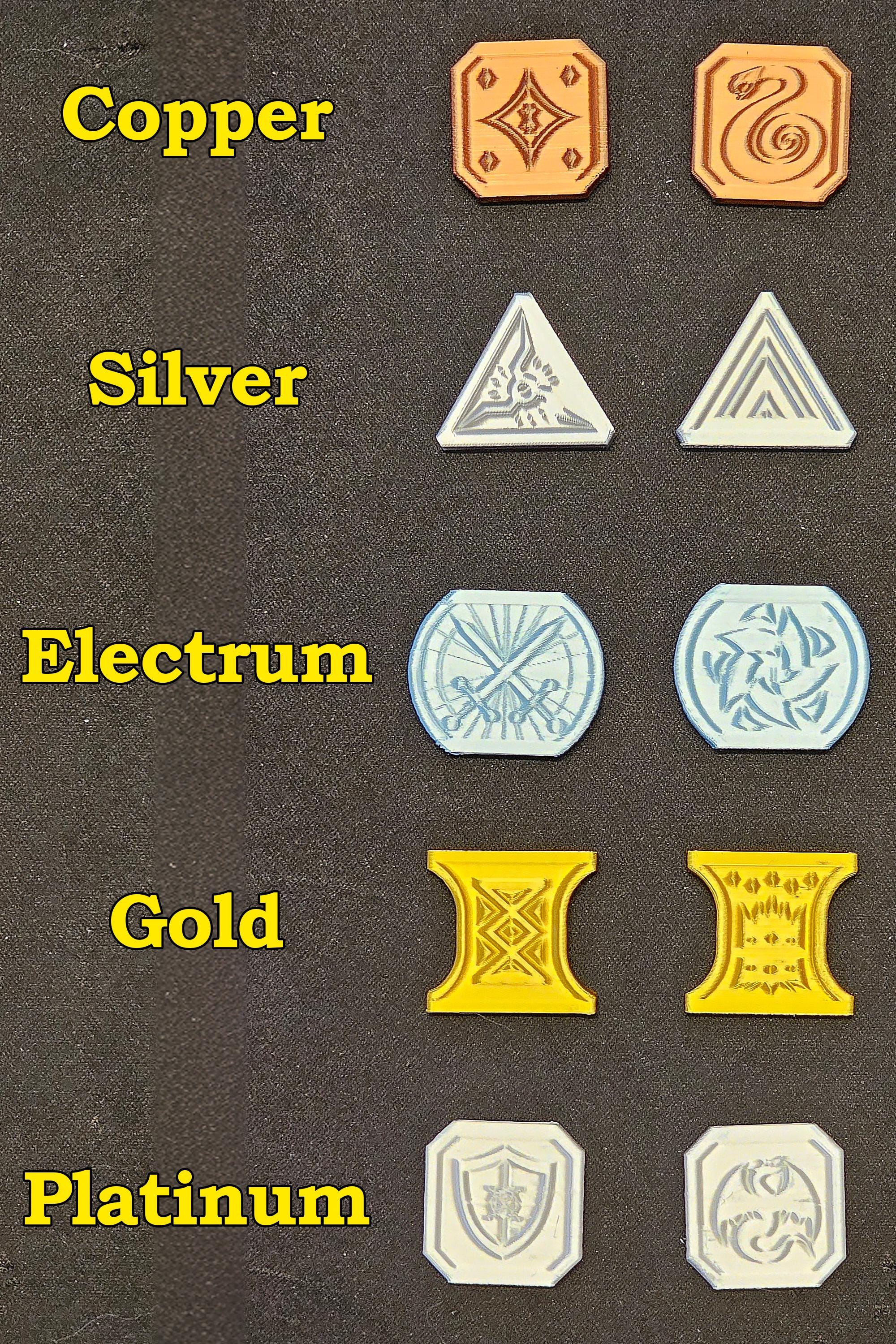 ファンタジーRPG通貨コイン - 3DプリントされたDnD風ゲームトークン：金、銀、銅、エレクトラム、プラチナ - Etsy 日本