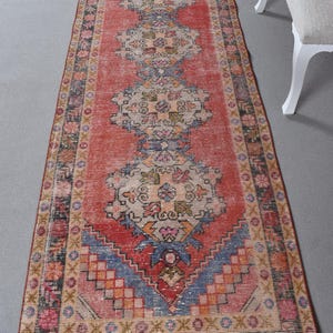 Turkish Rug, 3x9 Runner Rugs, Vintage Rug, Antique Rug, Rugs For Hallway, 3x8.9 ft Red Rug, Luxury Vintage Area Rug, Anatolian Runner Rug,