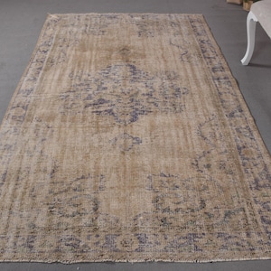 Turkish Rug, Vintage Rug, 6x8 Area Rug, Faded Oushak Rug, Rugs For Living Room, 5.1x7.6 ft Brown Rug, Vintage Wool Rug With Tassels,