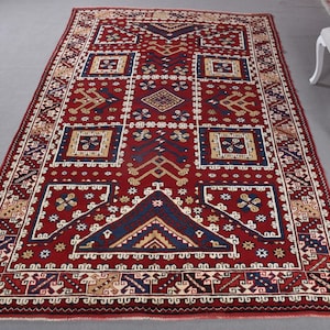 Turkish Rug, Vintage Rug, Large Rug, Oushak Rug, Rugs For Bedroom, 6.5x10.2 ft Red Rug, Soft Washable Anatolian Rug, Large Antique Rug,