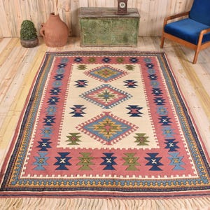 Turkish Rug, Vintage Rug, 6x8 Large Rugs, Rare Anatolian Rug, Rugs For Living Room, 6x8.4 ft Beige Rug, Handwoven Dowry Rug, Long Pile Rug,